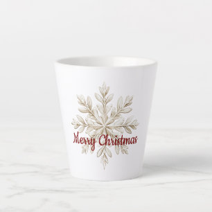Cream Snowflake Red Merry Christmas Latte Mug