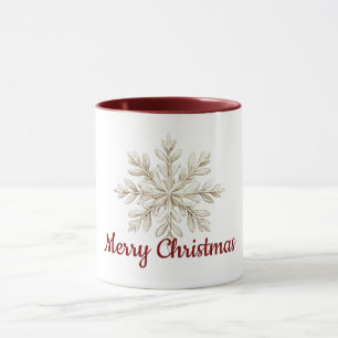Cream Snowflake Red Merry Christmas Mug