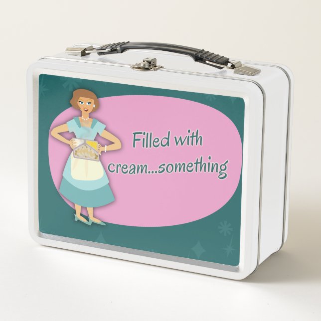 Cream Something Kitschy Fifties Housewife Metal Lunch Box (Front)