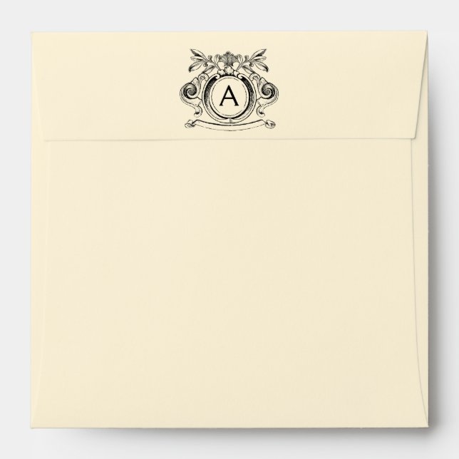 Cream Square Scrollwork Monogrammed Envelopes (Back (Top Flap))