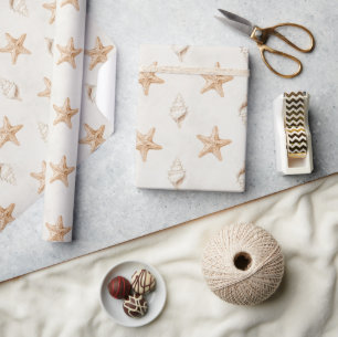 Cream Starfish Shells Beach Wedding Wrapping Paper