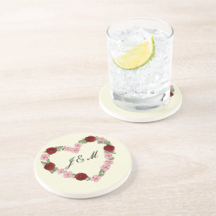 Cream stoneware coasters with a pink and red heart