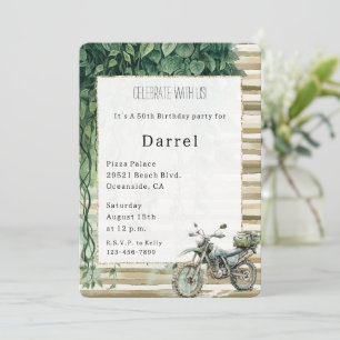 Cream Stripes Motorcycle Ivy Jungle Birthday Invitation