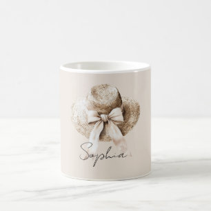 Cream Summer Hat Pretty Blush Bow Coffee Mug