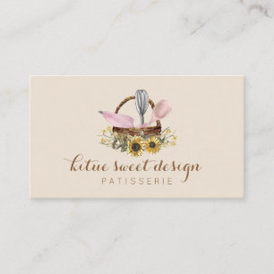 Cream Sunflower Whisk Spoon Pastry Chef Bakery Business Card