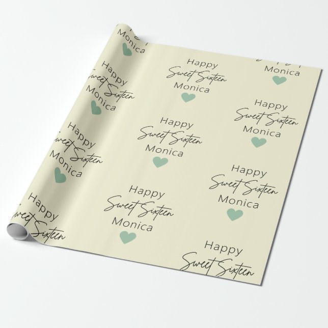Cream Sweet 16 Personalised Birthday Wrapping Paper (Unrolled)