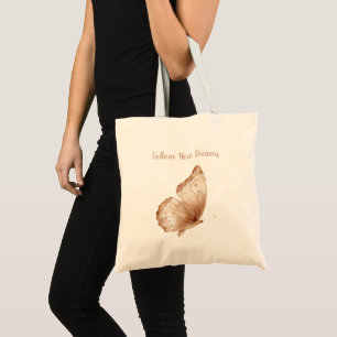 Cream Tan Boho Butterfly Feathers Tote Bag