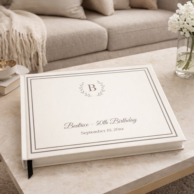 Cream taupe Monogrammed luxury Birthday Guest Book (Creator Uploaded)