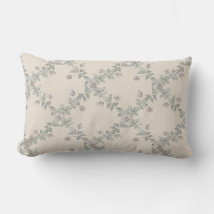 Cream Taupe Rose Sage Trellis Pattern Lumbar Cushion