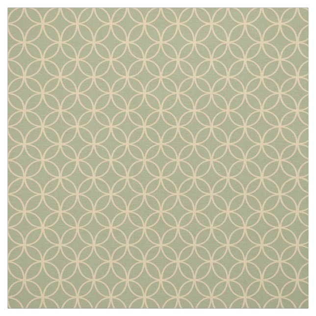 Cream Tea Circles on Sage Green Fabric (Swatch)