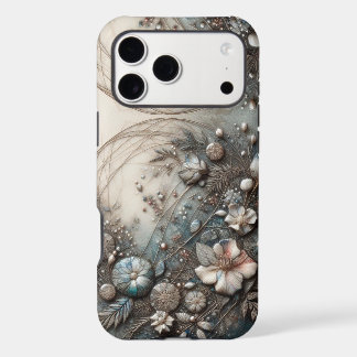 Cream Teal 3D Sculptural Botanical Floral