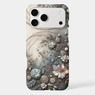 Cream Teal 3D Sculptural Botanical Floral