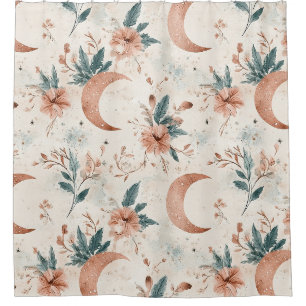 Cream Terracotta Crescent Moon Floral Celestial Shower Curtain