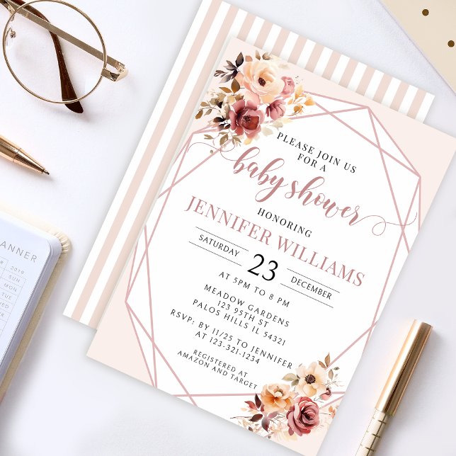 Cream terracotta floral baby shower invitation (Creator Uploaded)