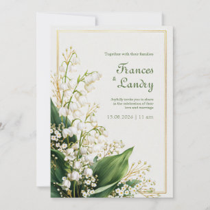Cream Textured Lily Valley Gold Frame Wedding Invitation