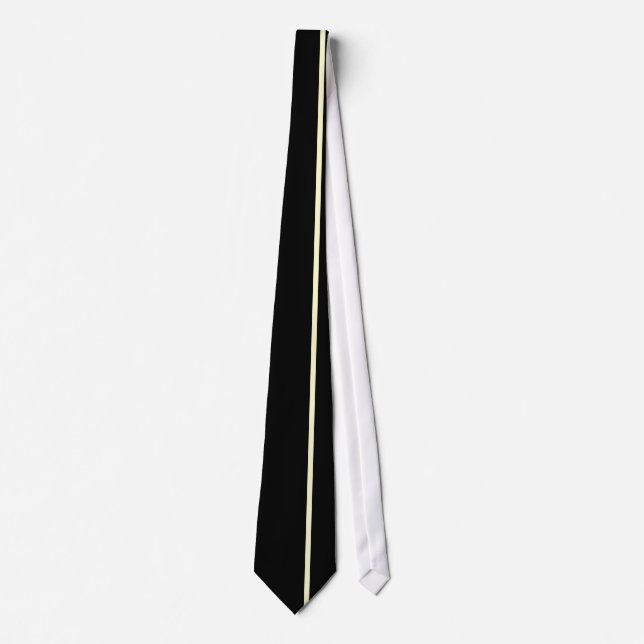 Cream Thin Vertical Line on Black Offset Right Tie (Front)