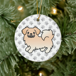 Cream Tibetan Spaniel Cute Cartoon Dog Ceramic Tree Decoration