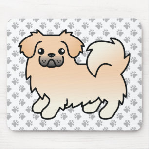 Cream Tibetan Spaniel Cute Cartoon Dog & Paws Mouse Mat