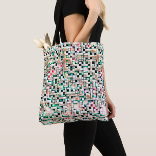 Cream tiles in textured rough style, mosaic square tote bag