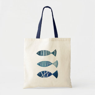 Cream Tote bag with blue fishes