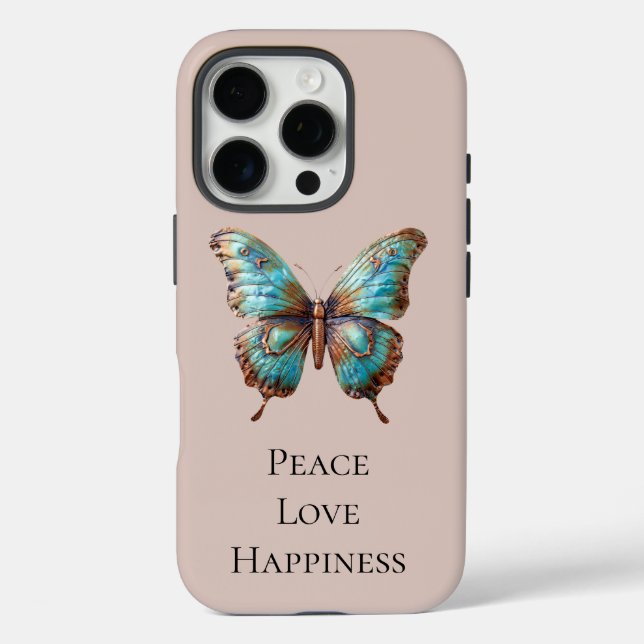 Cream Turquoise Blue Butterflies Case-Mate iPhone Case (Back)