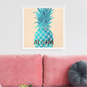 Cream Turquoise Blue Tropical Pineapple Aloha Canvas Print