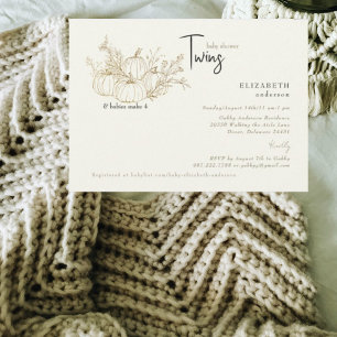 Cream Twins Little Pumpkins Baby Shower Invitation