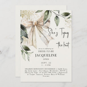 Cream Tying the Knot Bow Hydrangea Wedding Shower Invitation