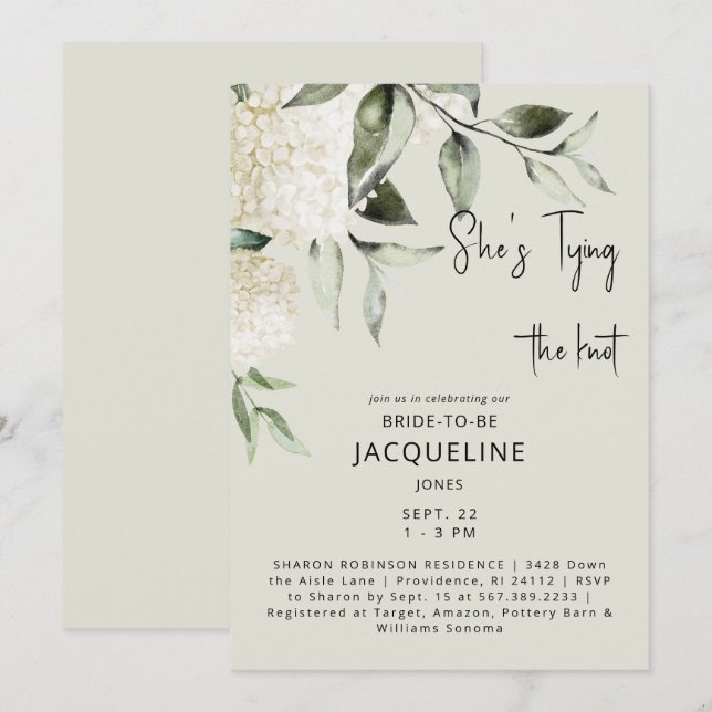 Cream Tying the Knot Hydrangeas Bridal Shower Invitation (Front/Back)