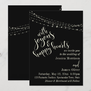 Cream Typography 30 on Black with Lights 3 Wedding Invitation