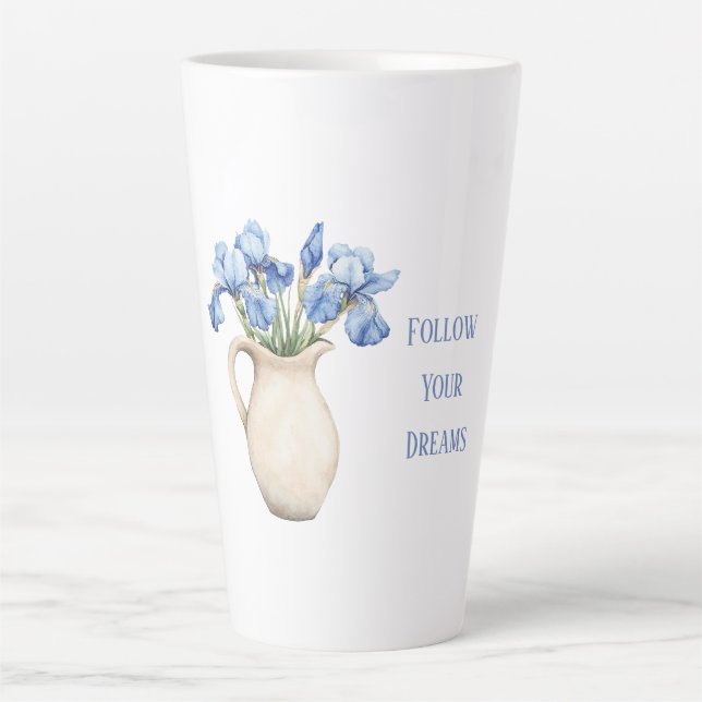 Cream Vase Purple Iris Flowers Latte Mug (Front)