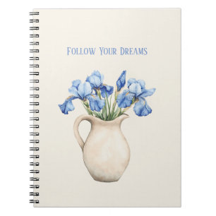 Cream Vase Purple Iris Flowers Notebook