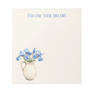 Cream Vase Purple Iris Flowers Notepad