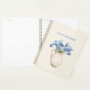 Cream Vase Purple Iris Flowers Planner