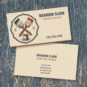 Cream Vintage Crest Painter Emblem Painting Business Card
