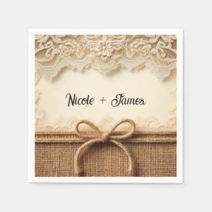 Cream Vintage Floral Lace Burlap Rustic Wedding  Napkin