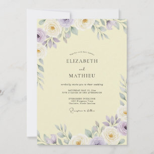 Cream Vintage Mauve Leafy Wedding Invitation