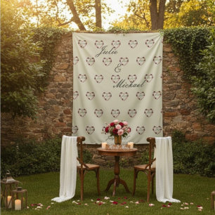 Cream wall hanging with pink and red hearts tapestry