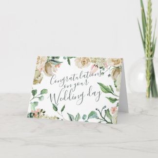 Cream Watercolor Floral Congratulations Wedding Card