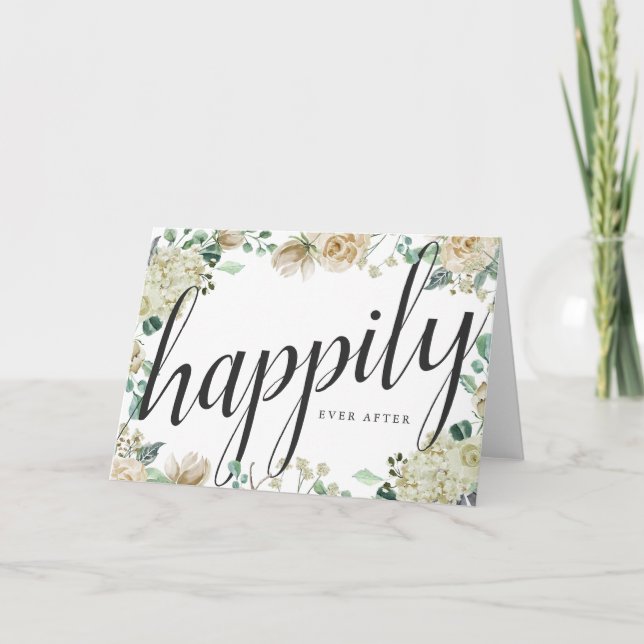 Cream Watercolor Floral Happily Ever After Wedding Card (Front)