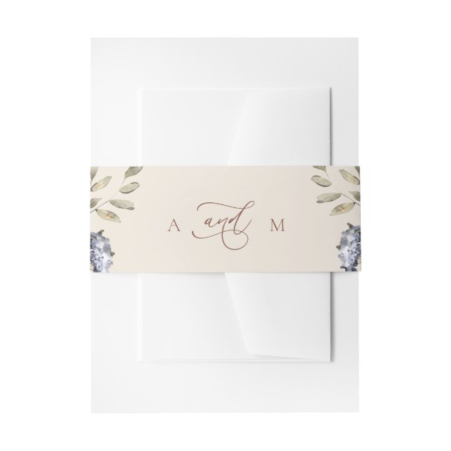 Cream Watercolor Floral Monogram Wedding  Invitation Belly Band (Front Example)