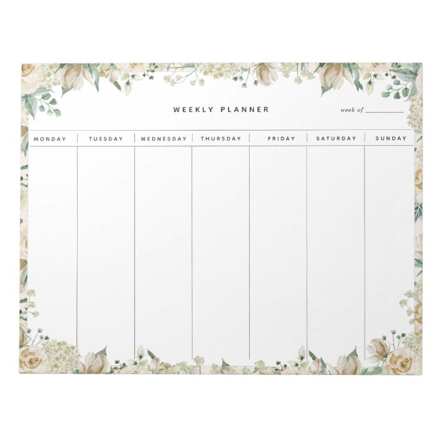 Cream Watercolor Floral Weekly Planner Notepad (Front)