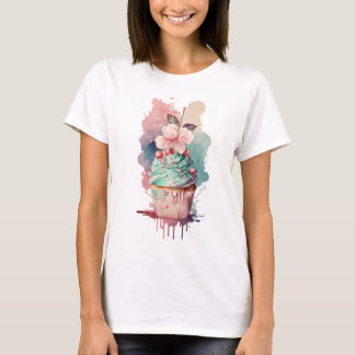 Cream Watercolor Ice-cream Women T-Shirts
