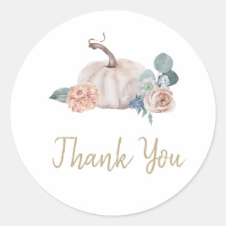 Cream watercolor pumpkin floral baby shower classic round sticker