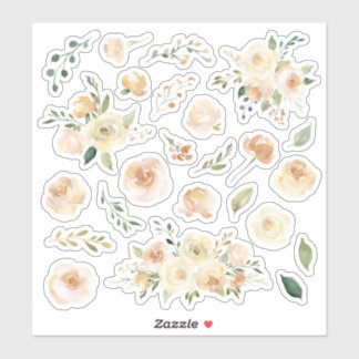 Cream Watercolor Roses Floral Bouquets Sheet