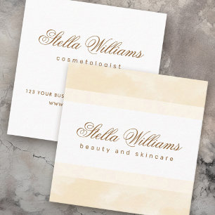 Cream watercolor trendy spa boutique calligraphy square business card