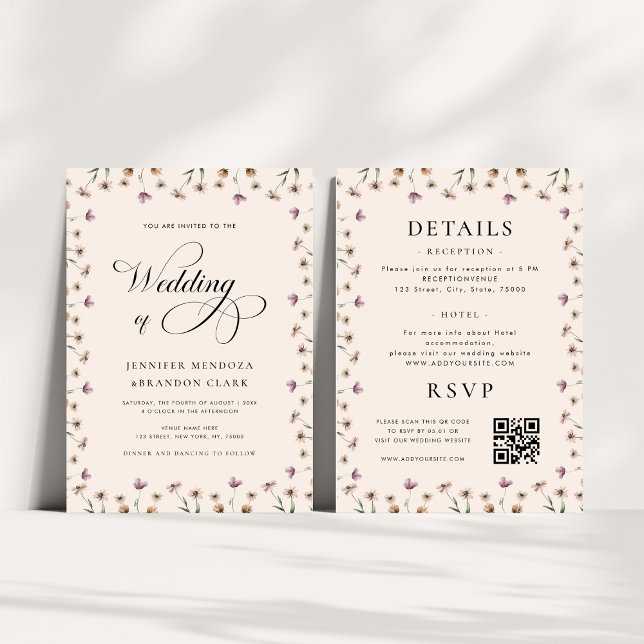 Cream Watercolor Wildflower Calligraphy Wedding Invitation (Creator Uploaded)