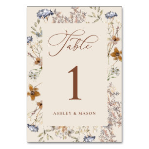 Cream Watercolor Wildflowers Calligraphy Table Number