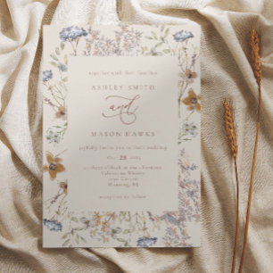 Cream Watercolor Wildflowers Calligraphy Wedding  Invitation