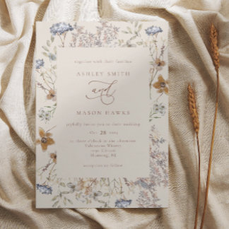 Cream Watercolor Wildflowers Calligraphy Wedding Invitation